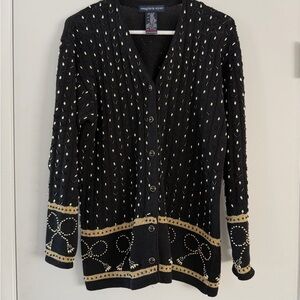 Eagle’s Eye Black Beaded Cardigan Sweater | Studded Knit Button Front M